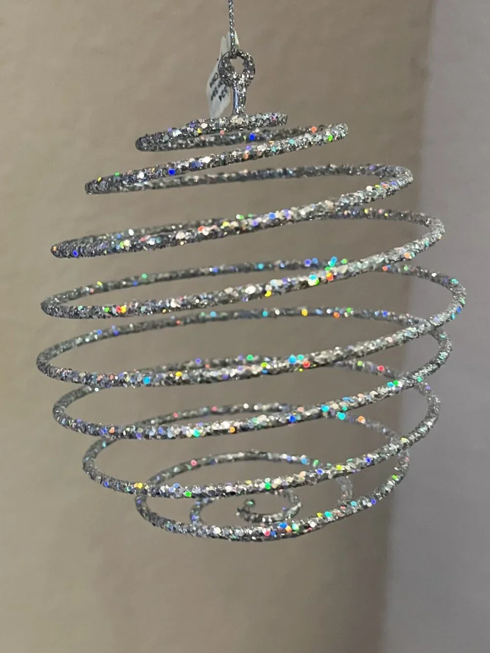 Set of 3 Crate & Barrel Silver Glittery Swirl Style Christmas Tree Ornaments
